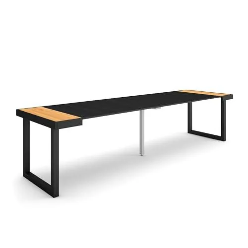 Skraut Home | Mesa Consola Extensible | Mesa Comedor Plegable | 300 | para 14 comensales | Patas Madera Maciza | Estilo Moderno | Roble y Negro de Skraut Home