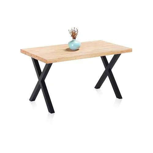 X-Loft, Mesa de Comedor, Mesa de Salon, Acabado en Roble Salvaje y Patas Metalicas Negro