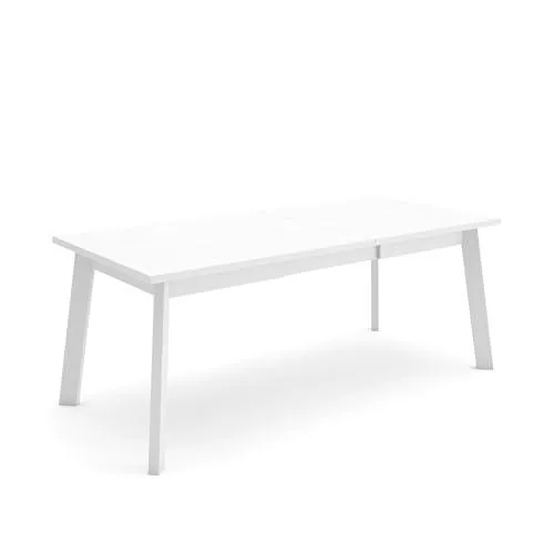 Skraut Home | Mesa Comedor | Mesa Fija Cocina y Salón | 200 | para 10 Comensales | Patas de Madera | Estilo Moderno | Blanco