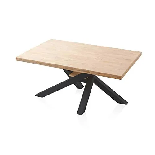 Xena, Mesa Fija de Comedor, Mesa para Salon, Acabado en Roble y Negro