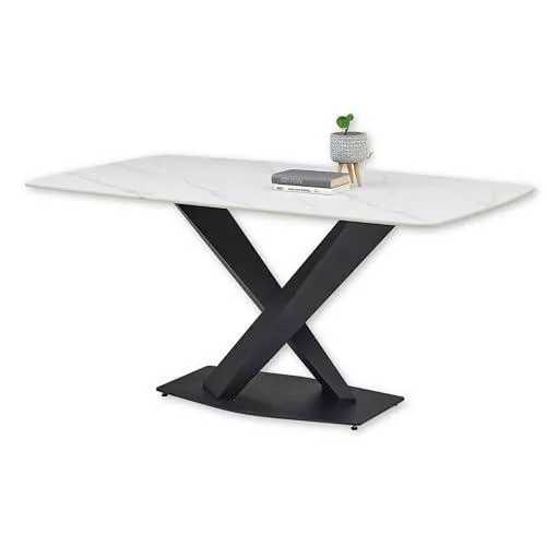 Stella Trading Ventura Aspecto de mármol, Color Blanco-Excepcional Mesa Estructura de Metal Negro para su Comedor