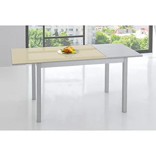 SHIITO Mesa de Cocina 120x70 cm Extensible y Tapa en Cristal