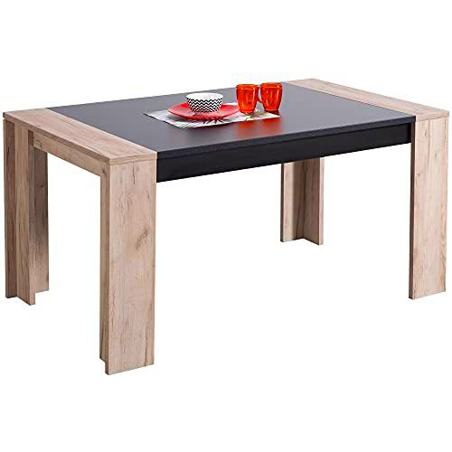 TUCO - Mesa de comedor salón o cocina, madera acabado en color roble y color negro