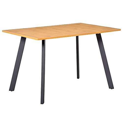 HOMCOM Mesa de Comedor Rectangular Mesa de Cocina Salón Moderna con Patas de Metal y Almohadillas Ajustables 120x80x76 cm Color Roble