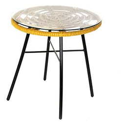 Dekodonia S3011180 Mesa Auxiliar Metal, Cristal Ratán