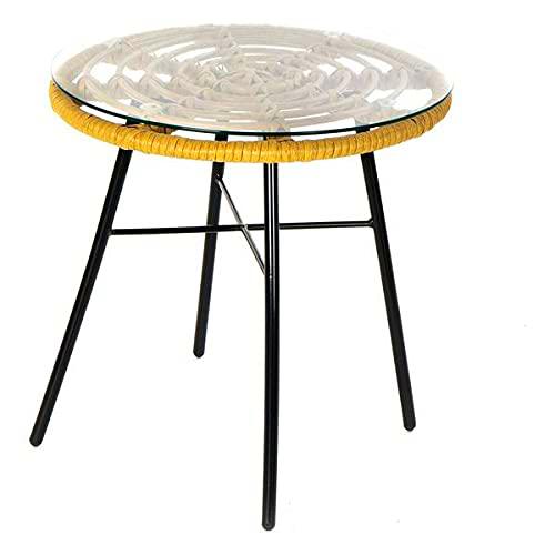 Dekodonia S3011180 Mesa Auxiliar Metal, Cristal Ratán