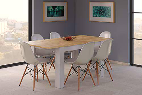 Mesa de comedor extensible Dmora, color roble canadiense y blanco Artik