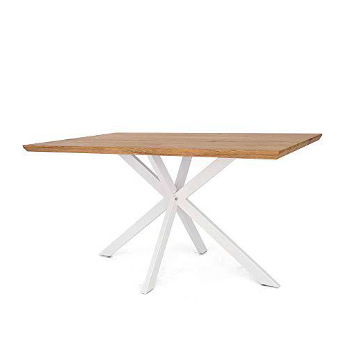 Tuoni Argo - Mesa de Madera Multicapa y Metal, Color Roble Natural y Metal Lacado en Blanco