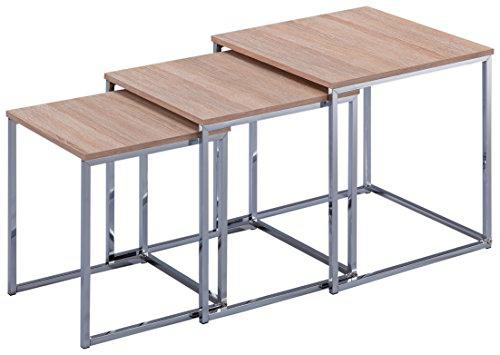 Esidra 9332 - 03 Juego 3 Mesas, Acero Cromado, Beige