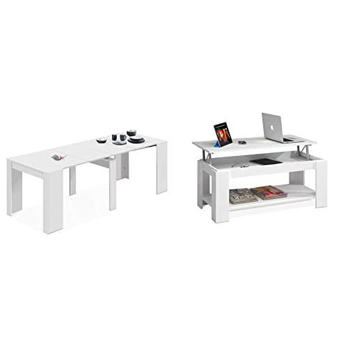 Habitdesign Mesa de Comedor, Consola, Mesa Extensible + Mesa Centro con revistero