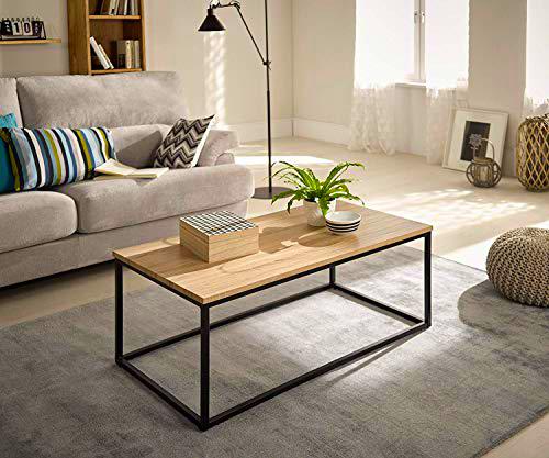 HOGAR24 ES Mesa de Centro Salón Comedor Madera y Metal Estilo Industrial Vintage