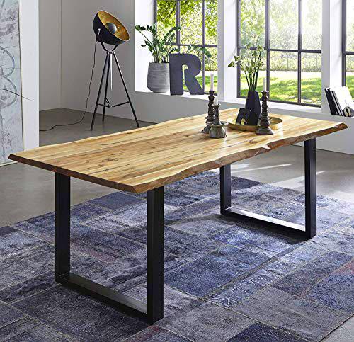 Junado Quintus - Mesa de Comedor de Madera Maciza de Acacia con Patas de Metal