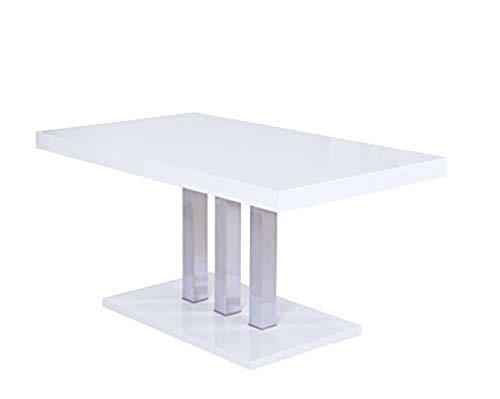 Inter Link Mesa de Comedor MDF Blanco Metal Cromado Brillante, réplica