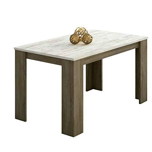 duehome Mesa Comedor, Mesa Fija Modelo Berta, Acabado Color Trufa y Blanco Cañon