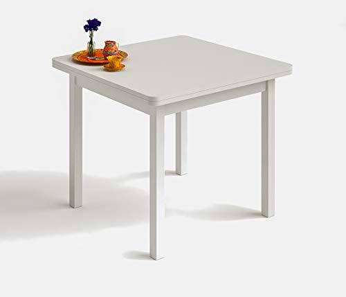 HOGAR24 ES | Mesa Cuadrada Multiusos Comedor Cocina | Dimensiones 90 x 90 cm Extensible Libro a 180 x 90 cm | Color Blanco