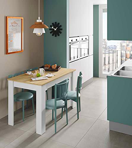 Dmora Mesa de Comedor Fija (109 x 78 x 67 cm), Color Blanco y Roble