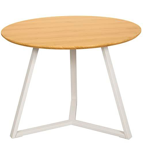 DRW Mesa de Comedor Redonda de Madera en Color Roble y Blanco Ø120x75cm