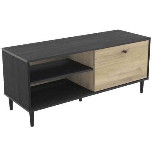 Demeyere Mesa TV 110 cm Arty en Color Roble Kronberg y Negro Salón Estilo Industrial