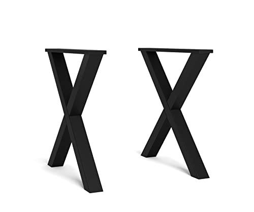Skraut Home | Soporte | Patas | Caballete | en Forma de X | Patas de Mesa de Madera Maciza | Salón | Comedor | Escritorio | Lacado Negro | 72 x 72 cm