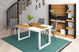 Skraut Home - Mesa de Comedor | 6 Comensales | 140 | Robusta y Estable Gracias a su Estructura y Patas macizas | Ideal para reuniones Familiares | Roble y Blanco | Estilo Industrial