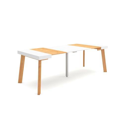 Skraut Home | Mesa Consola Extensible | Mesa Comedor Plegable | 220 | para 10 comensales | Patas de Madera | Estilo Moderno | Roble y Blanco