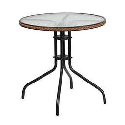 Flash Furniture Mesa de Cristal 28RD con Borde, Ratán Transparente/marrón Oscuro, 28" Round
