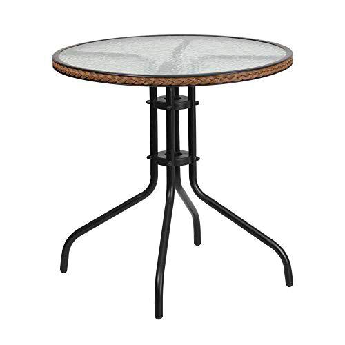 Flash Furniture Mesa de Cristal 28RD con Borde, Ratán Transparente/marrón Oscuro, 28" Round