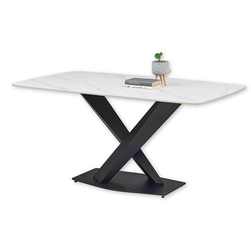 Stella Trading Ventura Aspecto de mármol, Color Blanco-Excepcional Mesa Estructura de Metal Negro para su Comedor