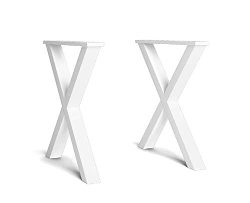 Skraut Home | Soporte | Patas | Caballete | en Forma de X | Patas de Mesa de Madera Maciza | Salón | Comedor | Escritorio | Lacado Blanco | 72 x 72 cm