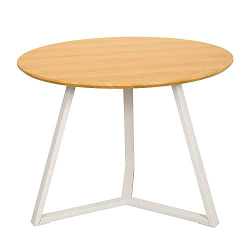 DRW Mesa de Comedor Redonda de Madera Natural y Metal en Natural y Blanco 100x75x3cm