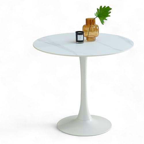 Stella Trading Josh Redonda con Aspecto de mármol, Color Blanco-Excepcional Mesa Estructura de Metal para Cocina y Comedor