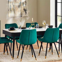 Julian Bowen Black Fluted Stone Top Dining Table with Drawers Louis-Mesa de Comedor con Tapa de Piedra estriada cajones