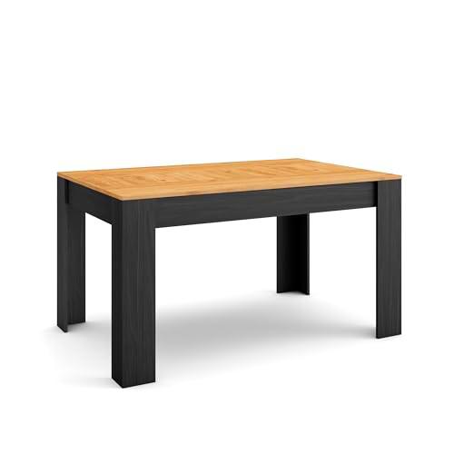 Skraut Home | Mesa Comedor | Mesa Fija Cocina y Salón | 140x90x76 cm | para 6 comensales | Muebles Comedor | Estilo Moderno | Roble y Negro