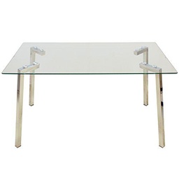 DONREGALOWEB Mesa de Comedor Rectangular con Patas Acero Inoxidable y Tablero de Cristal de 8mm de Grosor Transparente