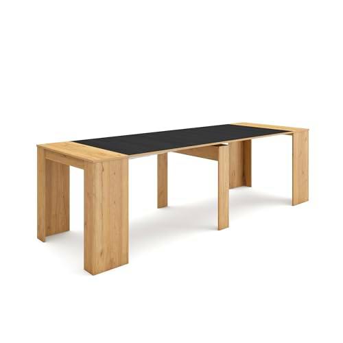 Skraut Home | Mesa Consola Extensible | Mesa Comedor Plegable | 260 | para 12 comensales | Comedor y Cocina | Estilo Moderno | Roble y Negro