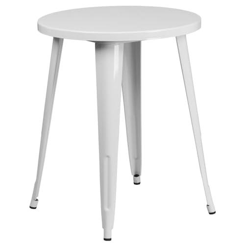 Flash Furniture Webb - Mesa Redonda de Metal Blanco de Grado Comercial de 61 cm para Interiores y Exteriores