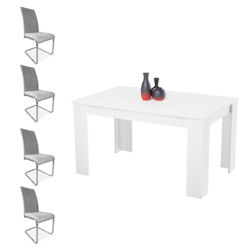 Homey Pack Mesa de Comedor Queen + 4 Sillas Tapizadas Modelo Skadi