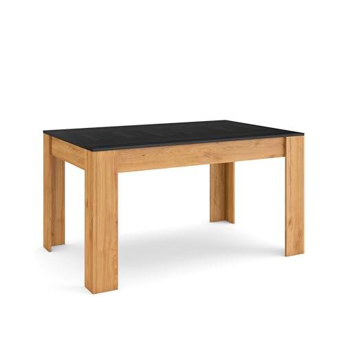 Skraut Home | Mesa Comedor | Mesa Fija Cocina y Salón | 140x90x76 cm | para 6 comensales | Muebles Comedor | Estilo Moderno | Negro y Roble