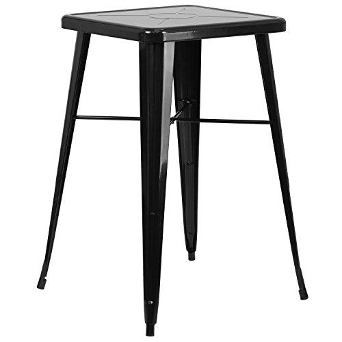 Flash Furniture Aaron - Mesa Cuadrada de Metal Negro de Grado Comercial de 60.3 cm para Interiores y Exteriores