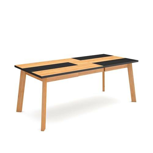 Skraut Home | Mesa Comedor | Mesa Fija Cocina y Salón | 200 | para 10 Comensales | Patas de Madera | Estilo Moderno | Roble y Negro