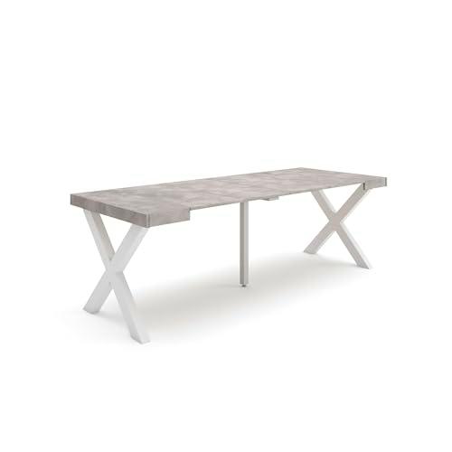 Skraut Home | Mesa Consola Extensible | Mesa Comedor Plegable | 220 | para 10 comensales | Patas Madera Maciza | Estilo Moderno | Cemento