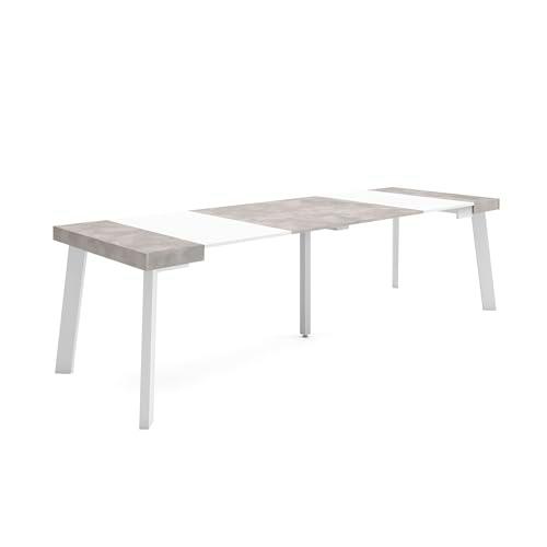 Skraut Home | Mesa Consola Extensible | Mesa Comedor Plegable | 260 | para 12 comensales | Patas de Madera | Estilo Moderno | Blanco y Cemento