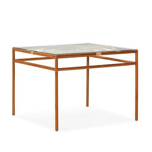 MESA DE COMEDOR 100X100X76 MADERA DE TECA/RATAN/CRISTAL TEMPLADO