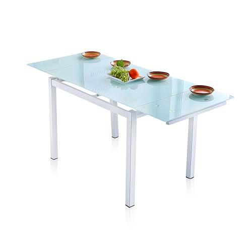 duehome | Milan, Mesa de Cristal Extensible para Comedor