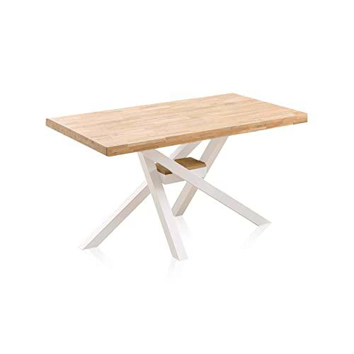 Xena, Mesa Fija de Comedor, Mesa para Salon, Acabado en Roble y Blanco