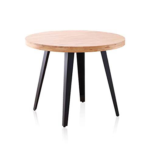 Berg, Mesa Redonda de Comedor, Mesa Fija, Acabado en Roble y Negro