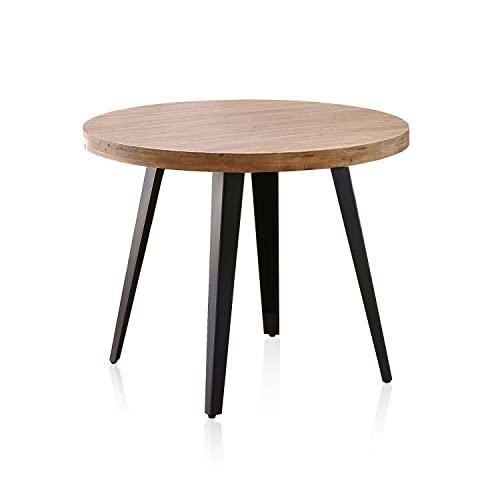 Berg, Mesa Redonda de Comedor, Mesa Fija, Acabado en Roble Honey y Negro