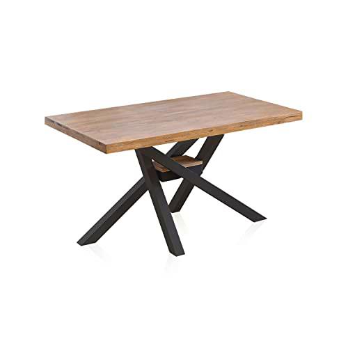 Xena, Mesa Fija de Comedor, Mesa para Salon, Acabado en Roble Honey y Negro