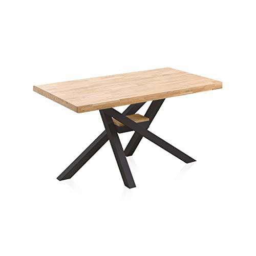 Xena, Mesa Fija de Comedor, Mesa para Salon, Acabado en Roble y Negro