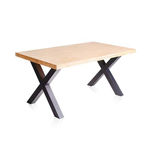 X-Loft, Mesa de Comedor, Mesa de Salon, Acabado en Roble Salvaje y Patas Metalicas Negro